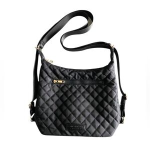 NEW Sondra Roberts Squared Convertible Quilted Nylon Tote Backpack in Black